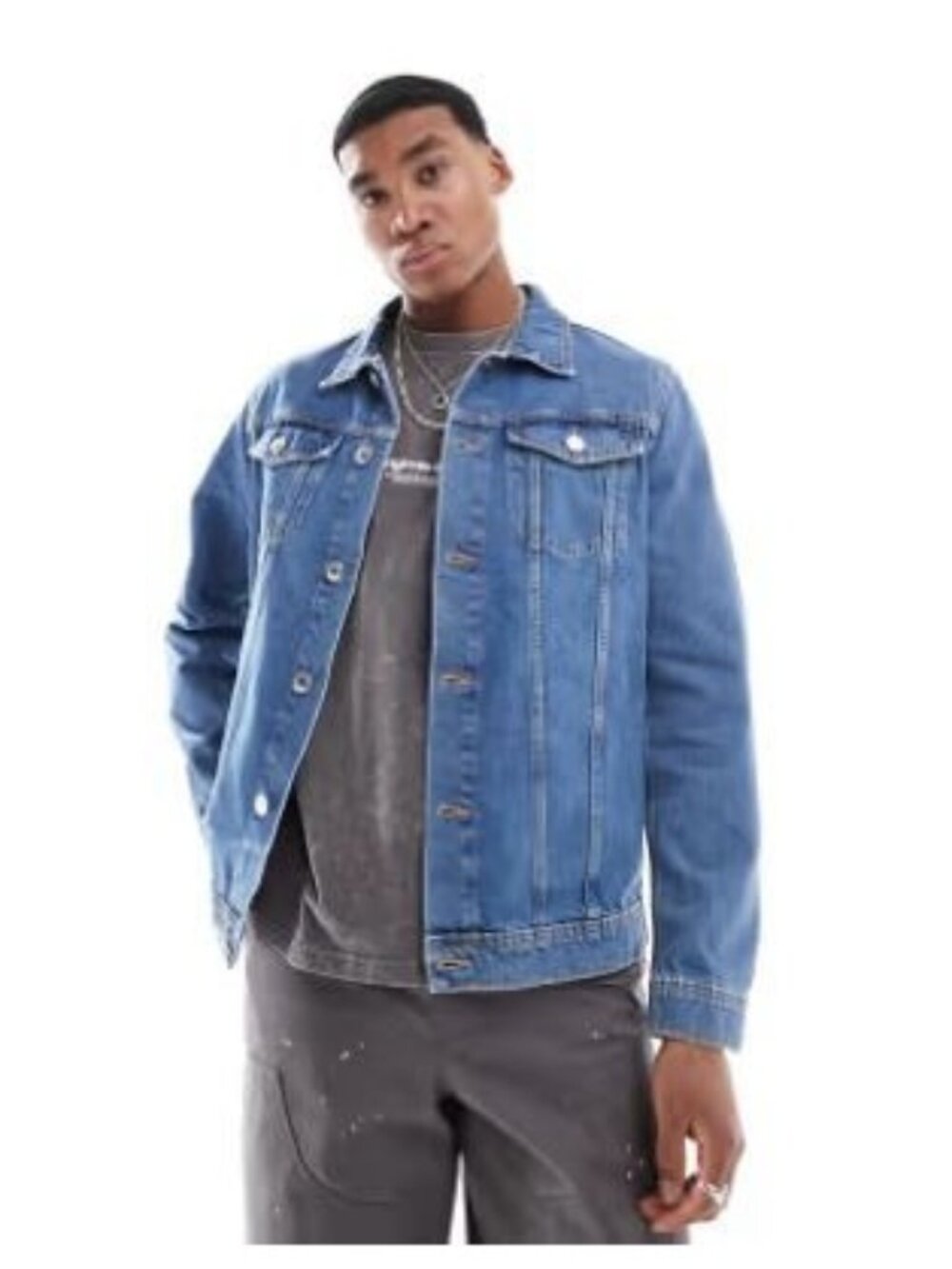 Thunder Trucker Jacket Size XL Light Wash 100% Cotton Chest Side Pockets